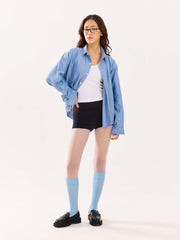 Denim Blue Oversized Cropped Shirt